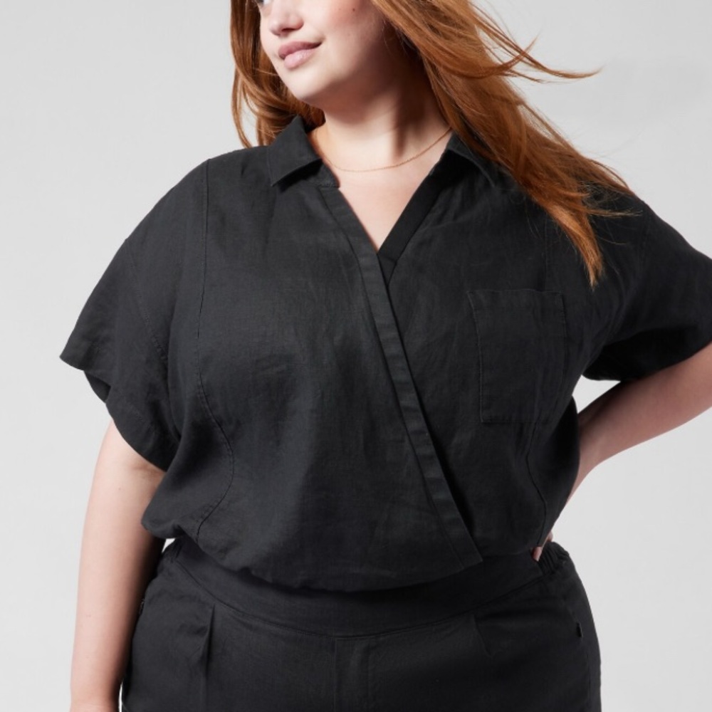 Athleta Playa Linen Wrap Top, 3X, Black